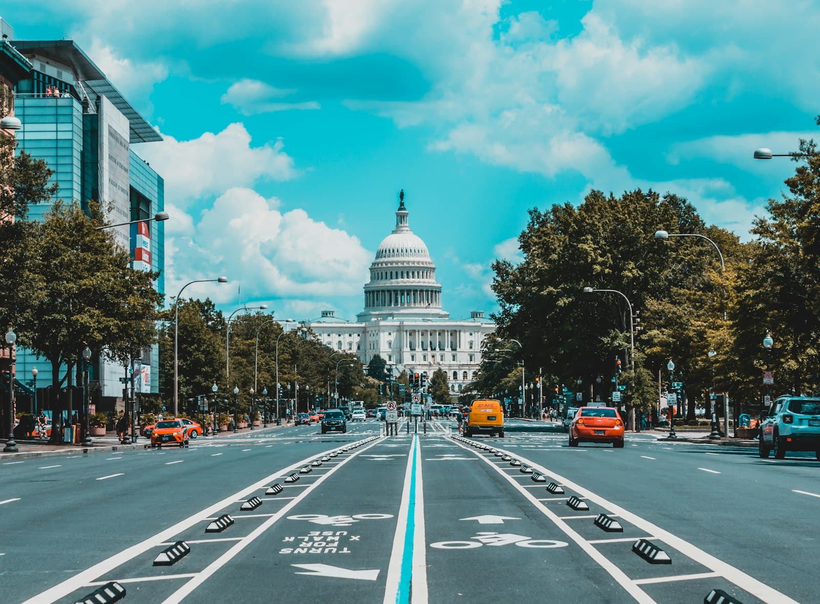 The United States Capitol at the end of Pennsylvania Avenue